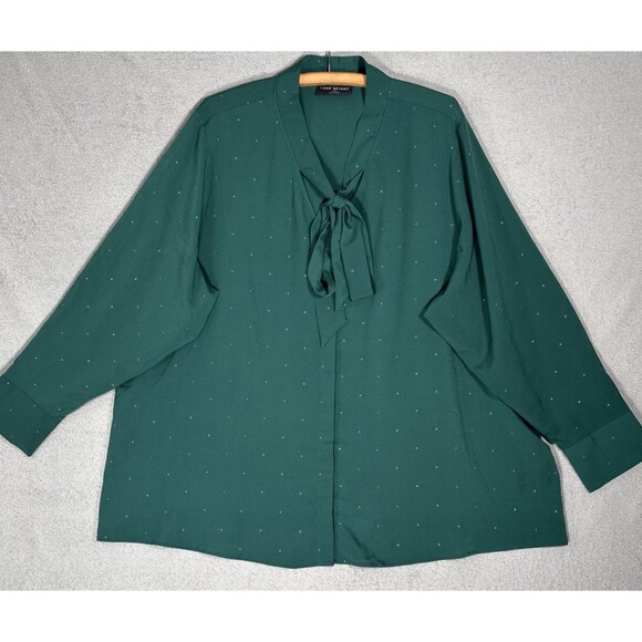 Lane Bryant Women’s Blouse Plus Size 26/28 Kelly Hunter Green Modest Office - Picture 1 of 16
